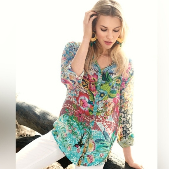 Johnny Was Tops - Johnny Was Milla Long Sleeve Floral Patchwork Blouse